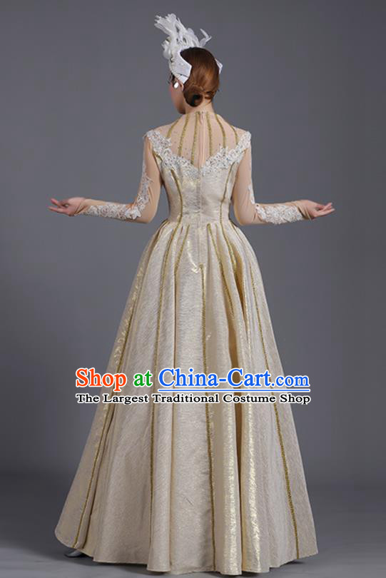 Professional Chorus Group Garment Costume Opening Dance Light Golden Dress China Modern Dance Clothing