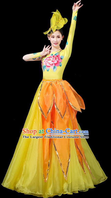 Professional China Lotus Dance Garment Clothing Spring Festival Gala Opening Dance Yellow Dress Woman Modern Dance Fashion