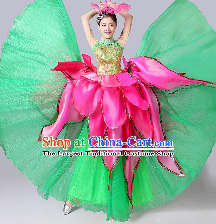 Professional China Woman Group Dance Fashion Modern Opening Dance Clothing Spring Festival Gala Lotus Dance Green Dress