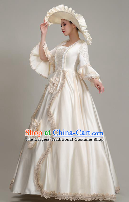 Custom Western Court Fashion European Noble Lady Champagne Satin Dress Medieval Age Clothing Europe Vintage Full Dress
