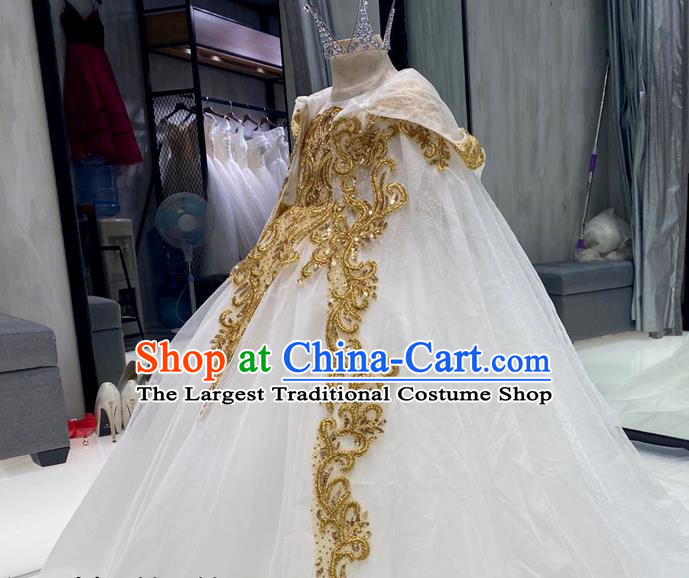 Top Girl Catwalks Show Cape Clothing Christmas Princess Formal Garment Children Stage Performance White Veil Evening Dress