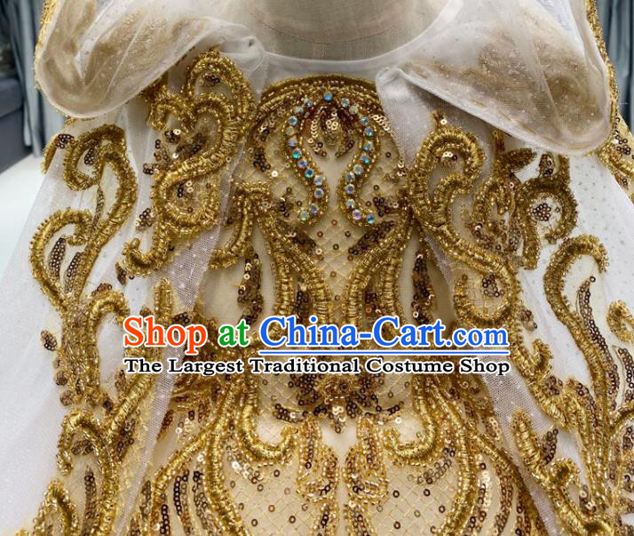 Top Girl Catwalks Show Cape Clothing Christmas Princess Formal Garment Children Stage Performance White Veil Evening Dress