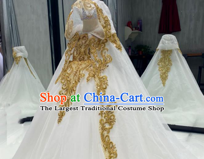Top Girl Catwalks Show Cape Clothing Christmas Princess Formal Garment Children Stage Performance White Veil Evening Dress