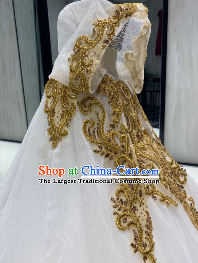 Top Girl Catwalks Show Cape Clothing Christmas Princess Formal Garment Children Stage Performance White Veil Evening Dress