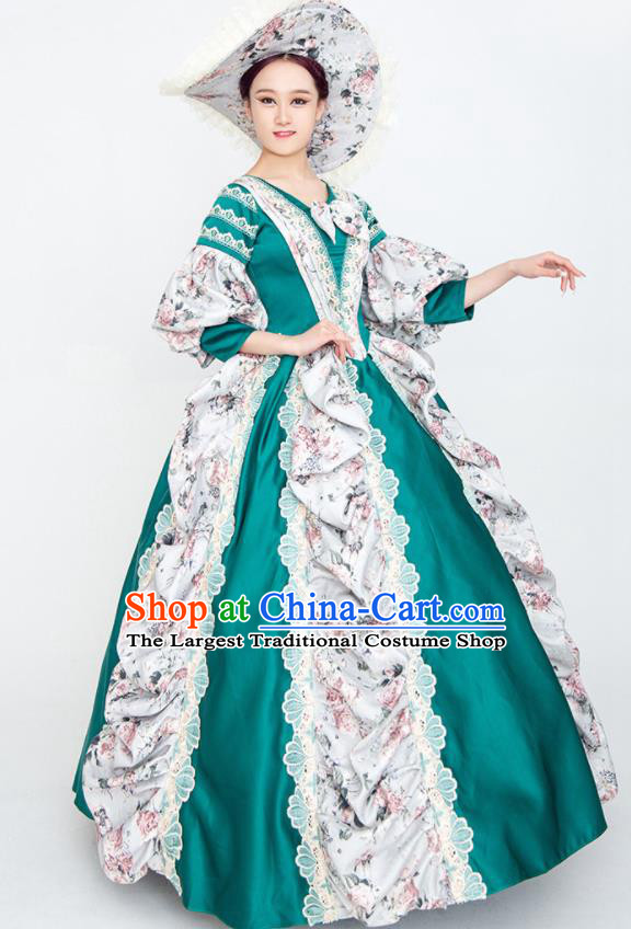 Custom Western Vintage Full Dress Court Fashion European Noble Woman Green Dress Europe Drama Stage Clothing