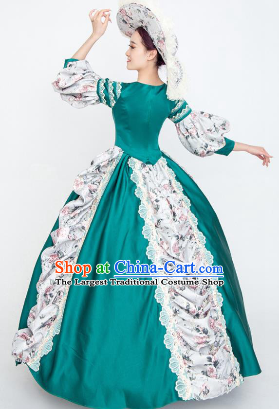 Custom Western Vintage Full Dress Court Fashion European Noble Woman Green Dress Europe Drama Stage Clothing