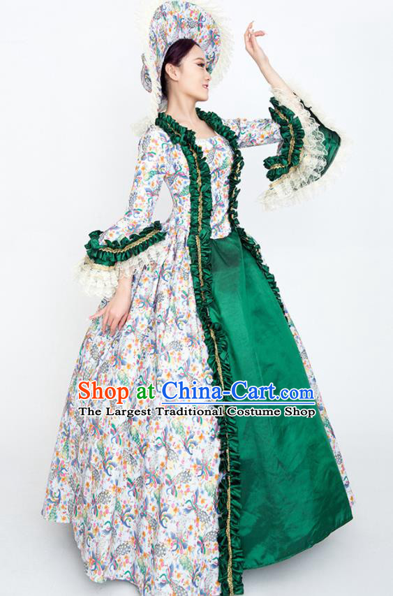 Custom European Performance Green Dress Europe Princess Clothing Western Vintage Full Dress Court Woman Fashion