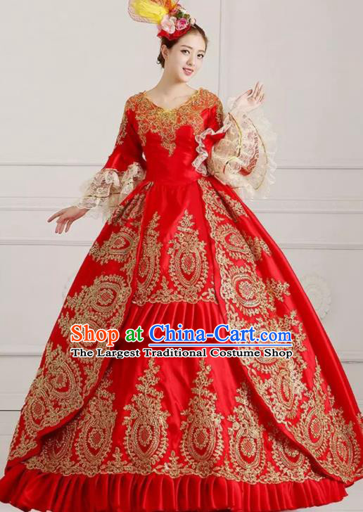 Custom Western Vintage Fashion Middle Age Royal Countess Dress Europe Court Clothing European Woman Red Full Dress