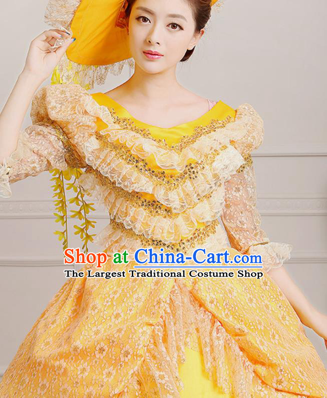 Custom Europe Court Clothing European Woman Yellow Full Dress Western Vintage Fashion Middle Age Royal Countess Dress