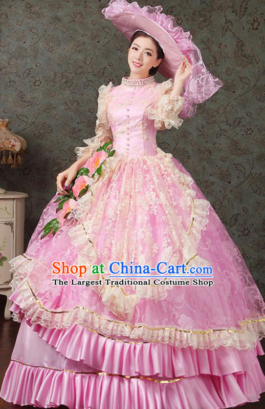 Custom Drama Performance Pink Dress Europe Countess Clothing European Court Full Dress Western Vintage Fashion