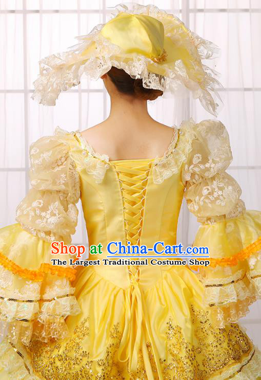 Custom Western Woman Catwalks Dress Europe Countess Clothing European Medieval Yellow Full Dress Drama Performance Fashion