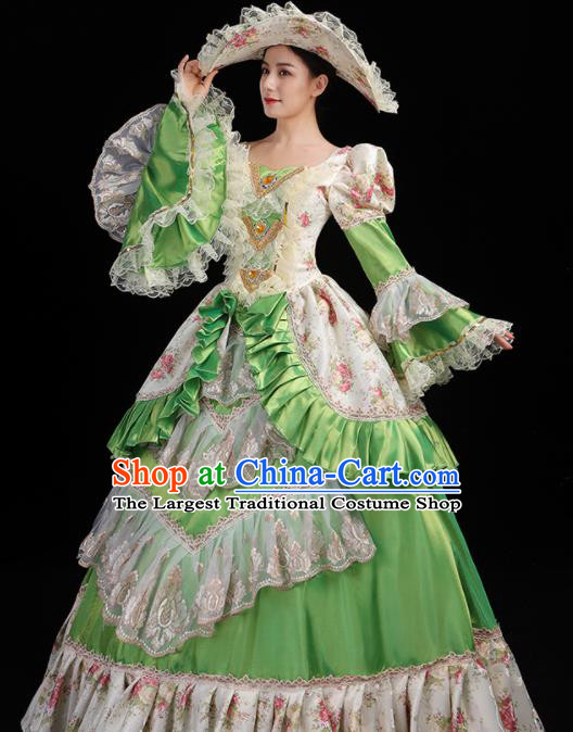 Custom Europe Noble Lady Clothing European Medieval Green Full Dress Opera Performance Vintage Fashion Western Woman Catwalks Dress