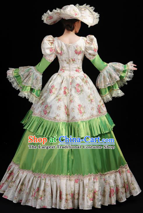Custom Europe Noble Lady Clothing European Medieval Green Full Dress Opera Performance Vintage Fashion Western Woman Catwalks Dress