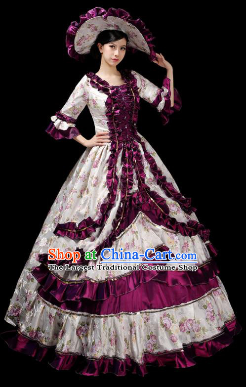 Custom Western Court Woman Purple Dress Europe Catwalks Clothing European Vintage Full Dress Opera Performance Fashion