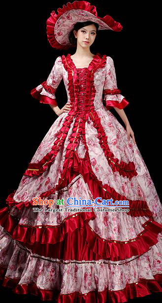 Custom Opera Performance Fashion Western Court Woman Red Dress Europe Catwalks Clothing European Vintage Full Dress