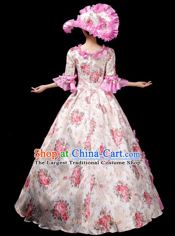 Custom Western Royal Pink Full Dress European Vintage Printing Dress Opera Performance Fashion Europe Catwalks Clothing