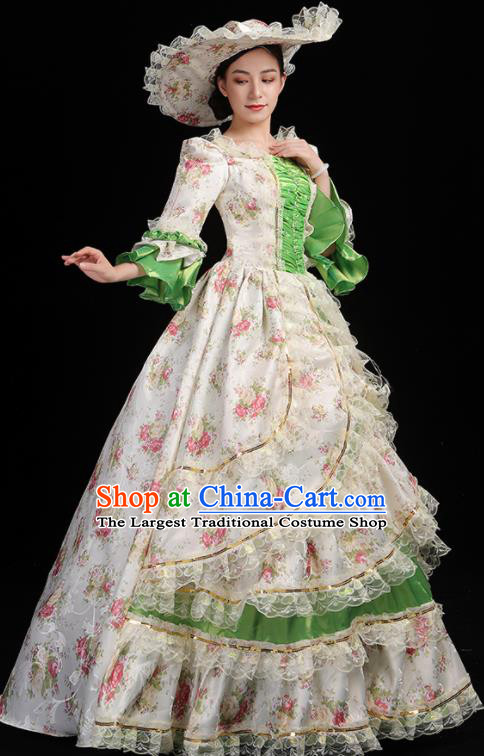 Custom Opera Performance Fashion Europe Catwalks Clothing Western Royal Green Full Dress European Vintage Printing Dress