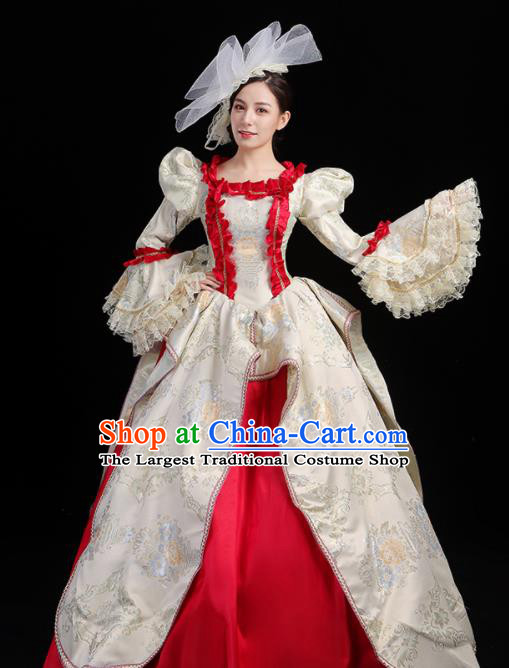 Custom Europe Court Woman Clothing Catwalks Lace Sleeve Full Dress European Medieval Vintage Dress Western Opera Performance Fashion