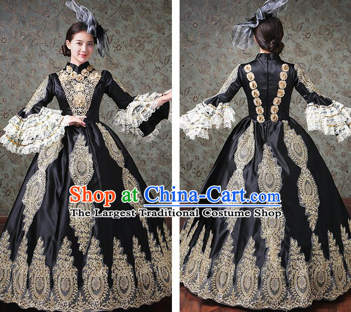 Custom Catwalks Black Full Dress European Court Woman Dress Western Vintage Fashion Europe Duchess Clothing