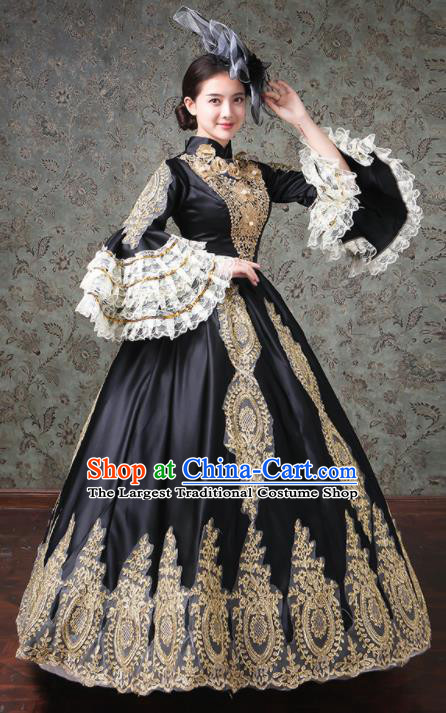 Custom Catwalks Black Full Dress European Court Woman Dress Western Vintage Fashion Europe Duchess Clothing