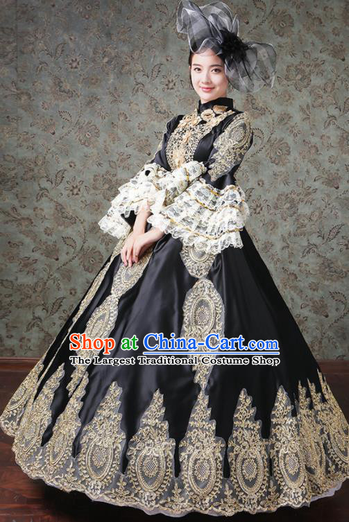 Custom Catwalks Black Full Dress European Court Woman Dress Western Vintage Fashion Europe Duchess Clothing