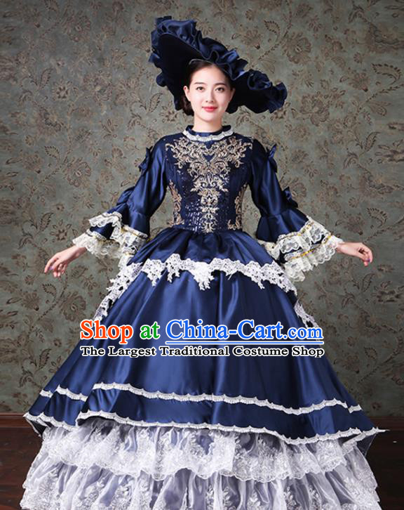 Custom Western Vintage Fashion Europe Noble Miss Clothing Catwalks Navy Trailing Full Dress European Performance Dress