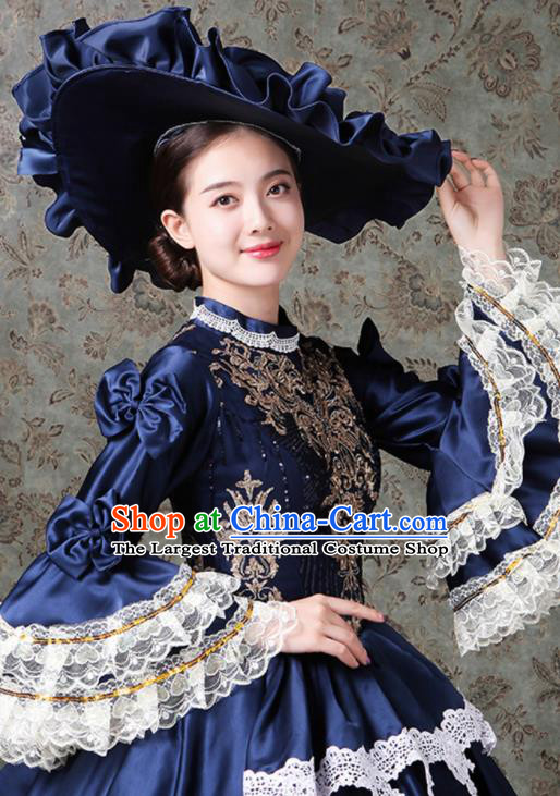 Custom Western Vintage Fashion Europe Noble Miss Clothing Catwalks Navy Trailing Full Dress European Performance Dress