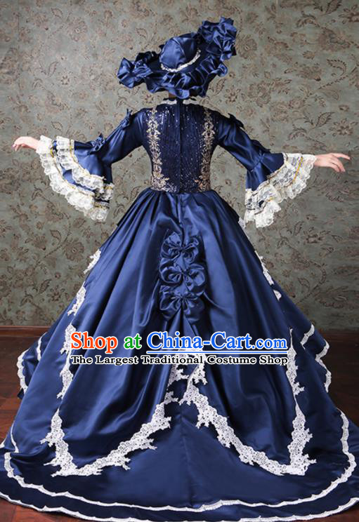 Custom Western Vintage Fashion Europe Noble Miss Clothing Catwalks Navy Trailing Full Dress European Performance Dress