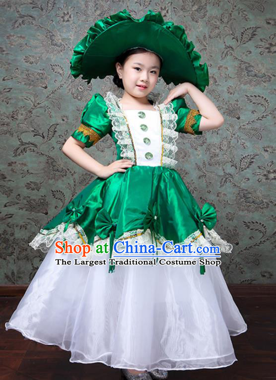 Custom Kid Performance Fashion Children Day Catwalks Dress Europe Princess Clothing Girl Green Full Dress