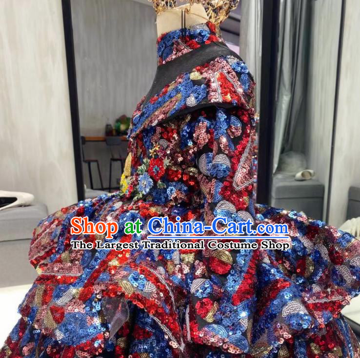 Top Children Stage Performance Full Dress Girl Catwalks Show Sequins Clothing Baroque Princess Evening Garment