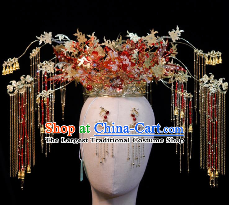 Chinese Xiuhe Suits Phoenix Coronet Handmade Wedding Headdress Ancient Bride Hair Crown Classical Hair Accessories