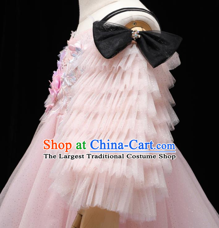 Top Children Stage Show Formal Clothing Girl Catwalks Pink Veil Trailing Evening Dress Christmas Princess Dance Fashion Garment