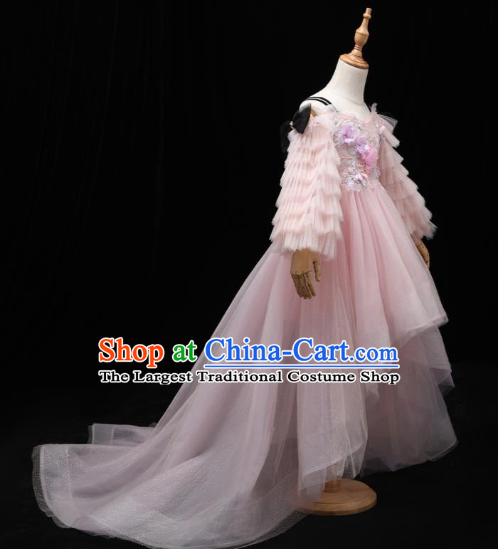 Top Children Stage Show Formal Clothing Girl Catwalks Pink Veil Trailing Evening Dress Christmas Princess Dance Fashion Garment