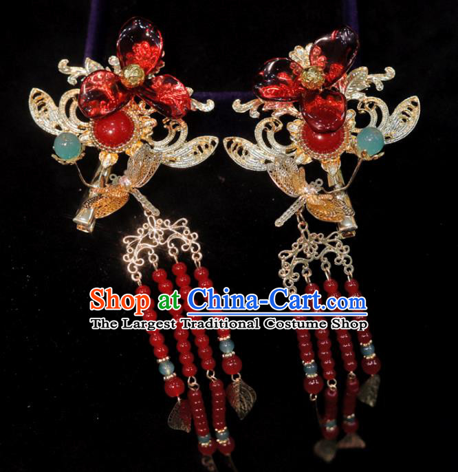 Chinese Handmade Tassel Hairpins and Hair Crown Classical Wedding Hair Accessories Ancient Bride Headpieces Xiuhe Suits Headdress