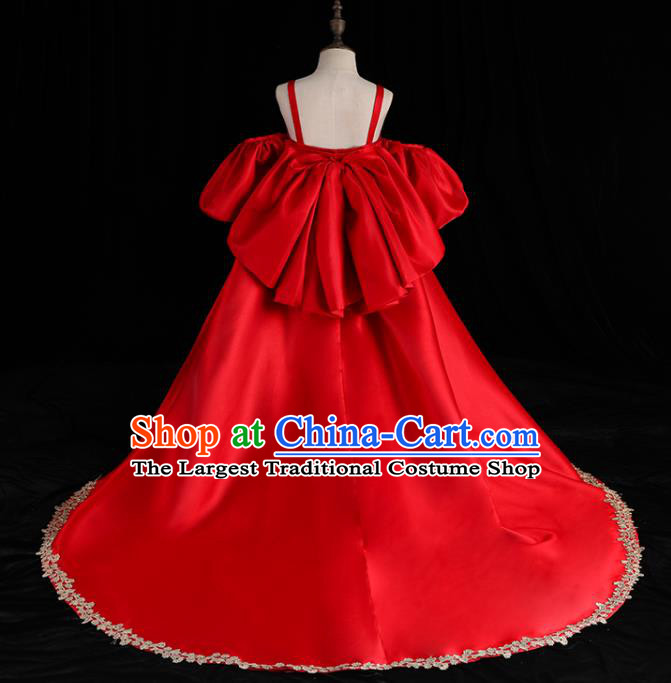 Top Children Stage Show Formal Clothing Catwalks Red Trailing Evening Dress Girl Princess Fashion Garment