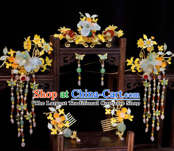 Chinese Handmade Wedding Hair Accessories Ancient Bride Hair Combs Classical Tassel Hairpins XiuHe Headpieces