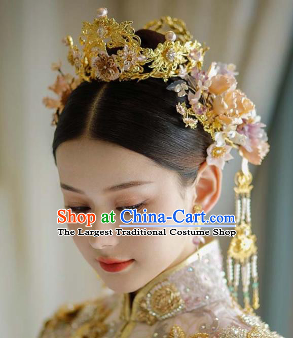 Chinese Bridal Xiuhe Flower Headdress Women Red Vintage Wedding Hair  Accessory