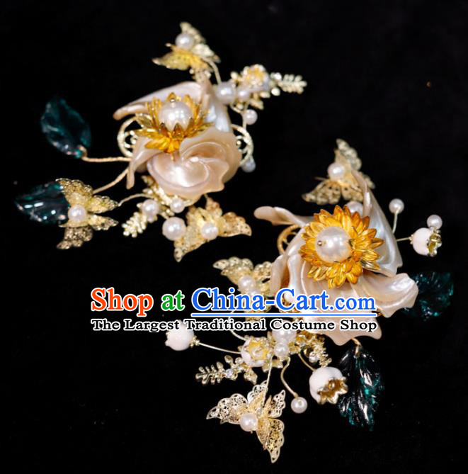 Chinese Ancient Bride Shell Hairpins Classical Cloisonne Hair Sticks Handmade Wedding Headpieces Xiuhe Suits Hair Accessories