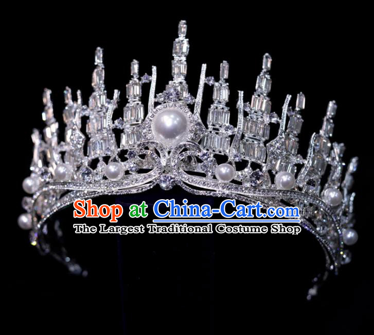 Top Grade Handmade Wedding Tiara Bride Zircon Headpiece Crystal Royal Crown Princess Hair Accessories