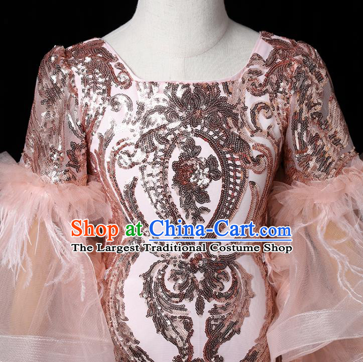 Top Baroque Girl Princess Fashion Garment Children Stage Show Formal Clothing Catwalks Pink Trailing Evening Dress