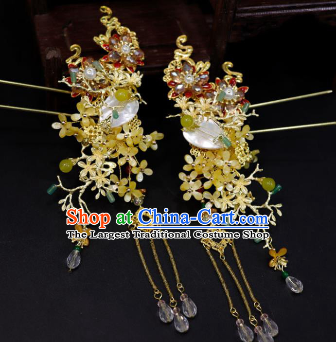 Chinese Classical Fragrans Hairpins Handmade Wedding Headdress XiuHe Suits Hair Accessories Ancient Bride Golden Hair Crown