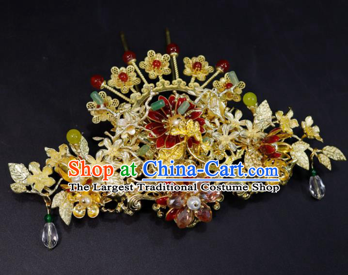 Chinese Classical Fragrans Hairpins Handmade Wedding Headdress XiuHe Suits Hair Accessories Ancient Bride Golden Hair Crown