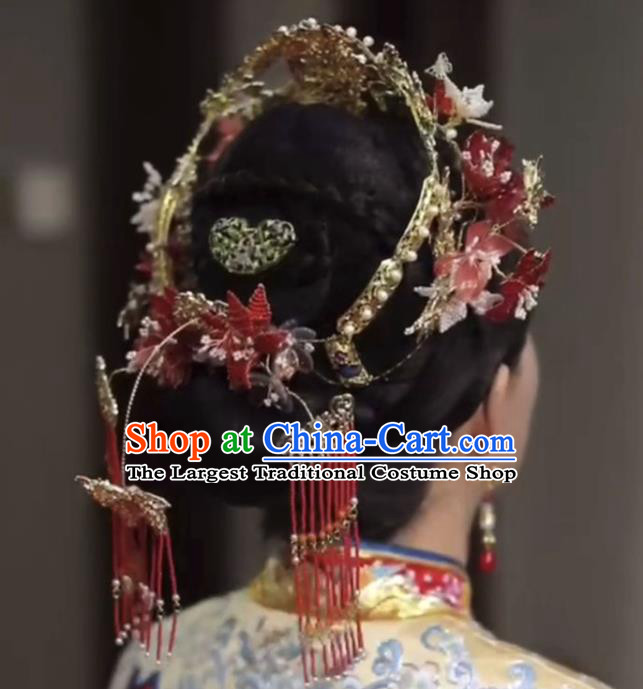 Chinese Ancient Bride Phoenix Coronet Classical Hair Crown Handmade Wedding Headdress Qing Dynasty Empress Hair Accessories
