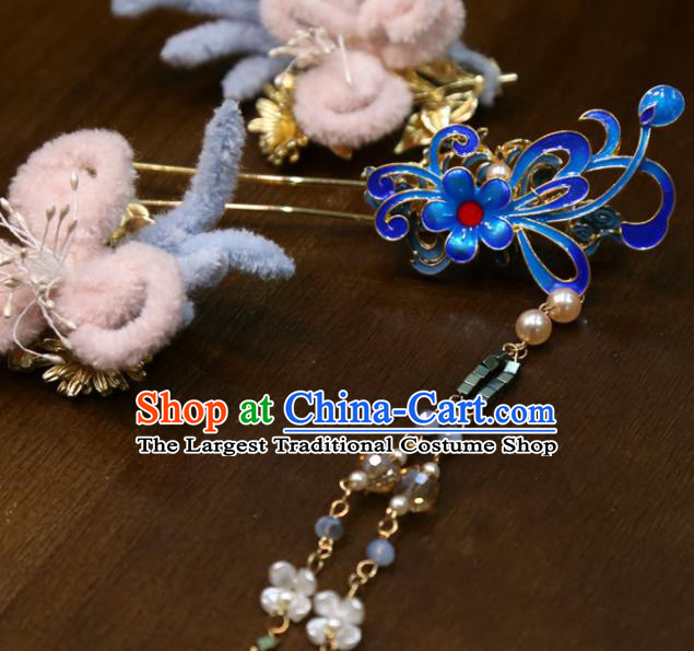 China Handmade Ming Dynasty Wedding Hair Accessories Traditional Hanfu Tassel Hairpin Ancient Bride Cloisonne Hair Stick
