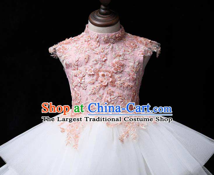 Top Children Birthday Formal Clothing Girl Catwalks White Veil Trailing Evening Dress Princess Fashion Garment