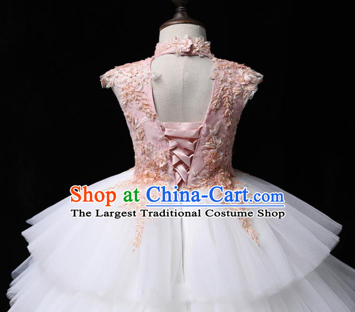 Top Children Birthday Formal Clothing Girl Catwalks White Veil Trailing Evening Dress Princess Fashion Garment