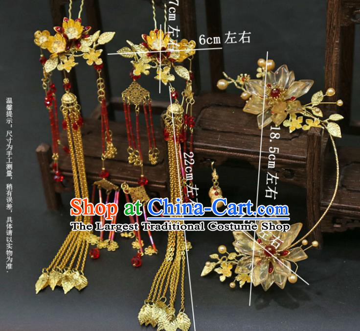 Chinese Ancient Bride Golden Lotus Hairpin Classical Hair Clasp Handmade Wedding Headdress Traditional XiuHe Hair Accessories