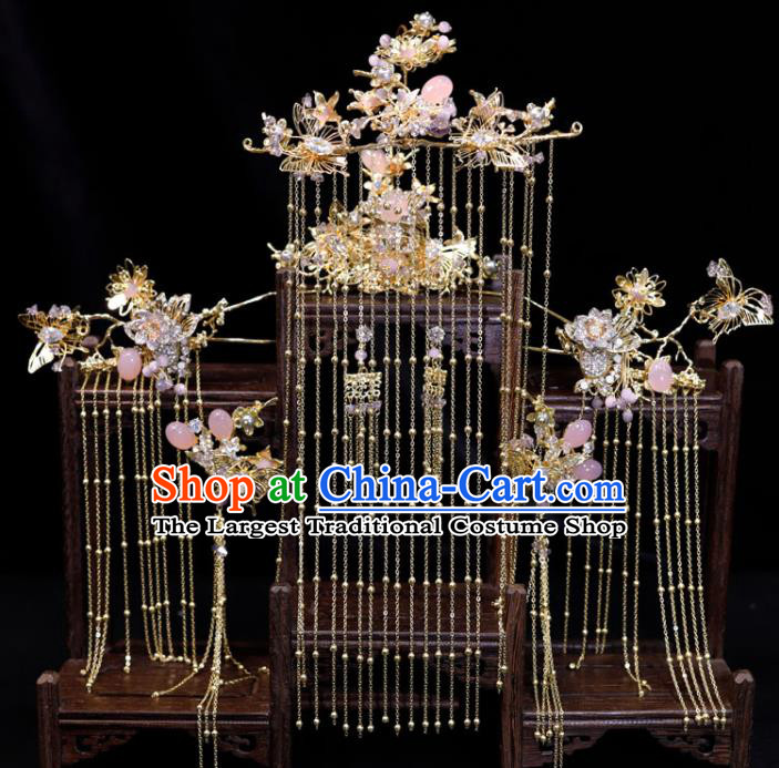 Chinese Classical Tassel Hairpins Handmade Wedding Headpieces Ming Dynasty Hair Accessories Ancient Bride Hair Crown