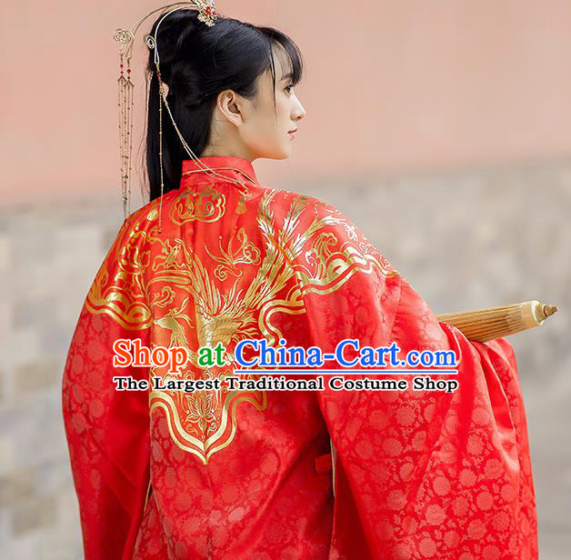 China Ming Dynasty Royal Princess Embroidered Garment Costumes Traditional Wedding Historical Clothing Ancient Bride Red Hanfu Dresses