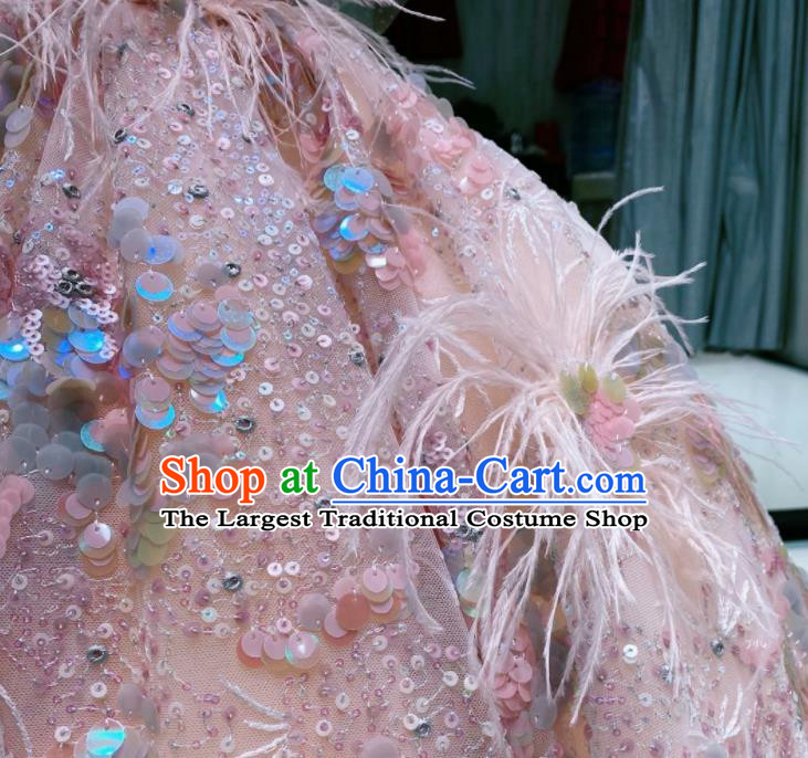 Top Girl Catwalks Show Sequins Evening Clothing Baroque Princess Formal Garment Children Stage Performance Pink Full Dress